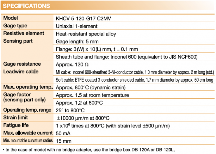 khcv weldable strain gauge specification table